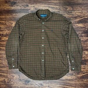 Ralph Lauren Brown Plaid Button Down Long Sleeve Men’s Size L